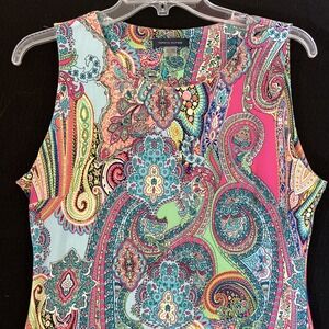 Tommy Hilfiger Women's Sz 8 Multicolor Bright Pastel Paisley Sleeveless Dress‎